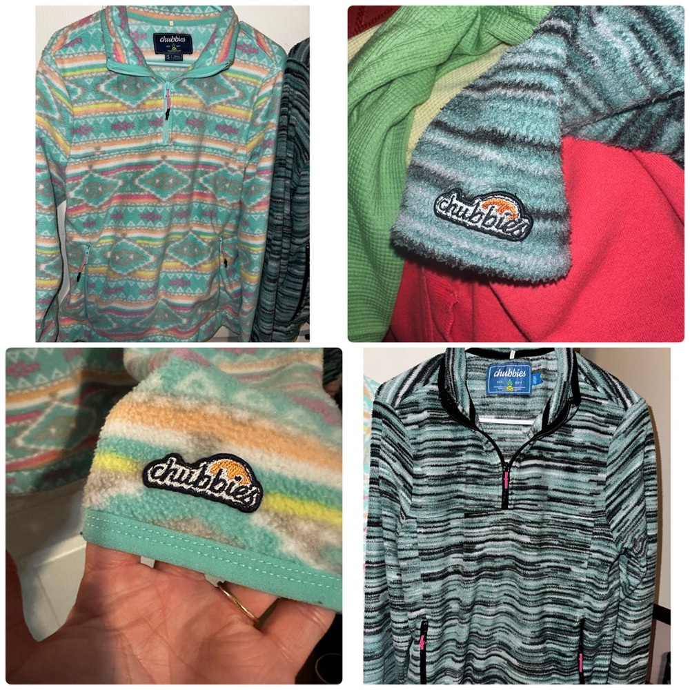 2 Chubbies Mens Fleece 1/4 Zip pullovers, both sz Small, Aztec/multi color